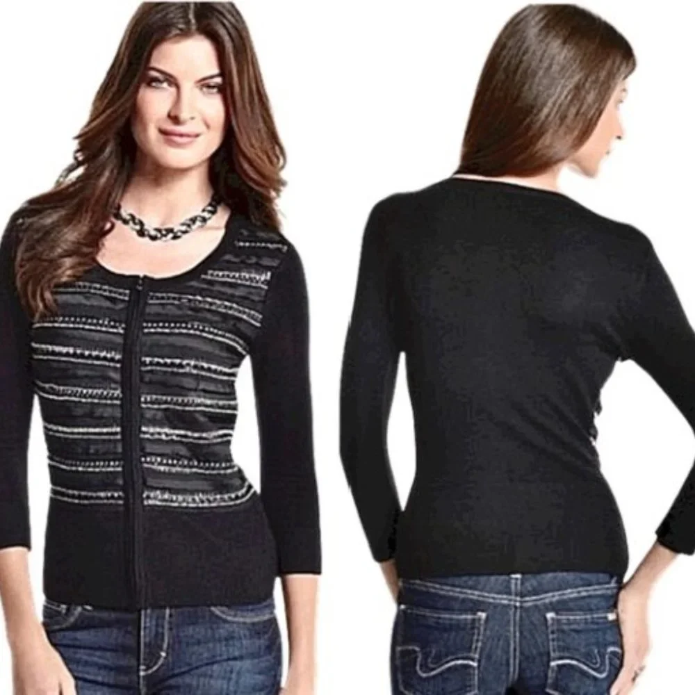 White House Black Market Beaded Zip Cardigan